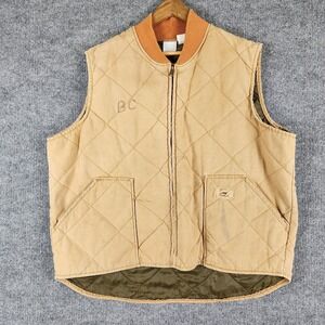 Vintage Duxbak Vest Brown Quilted Canvas Workwear Mens 2XL Zip Up